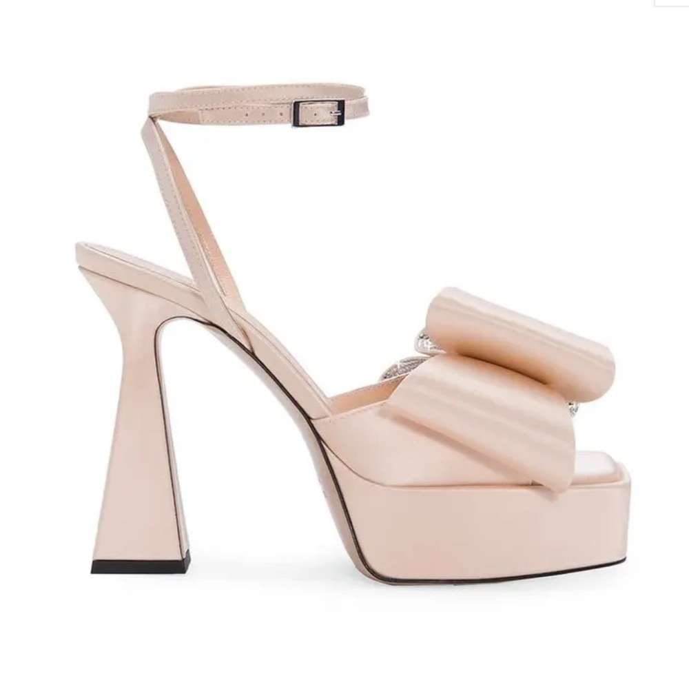 MACH & MACH Le Cadeau 140mm Crystal-Embellished Bow Platform Sandals Beige 8